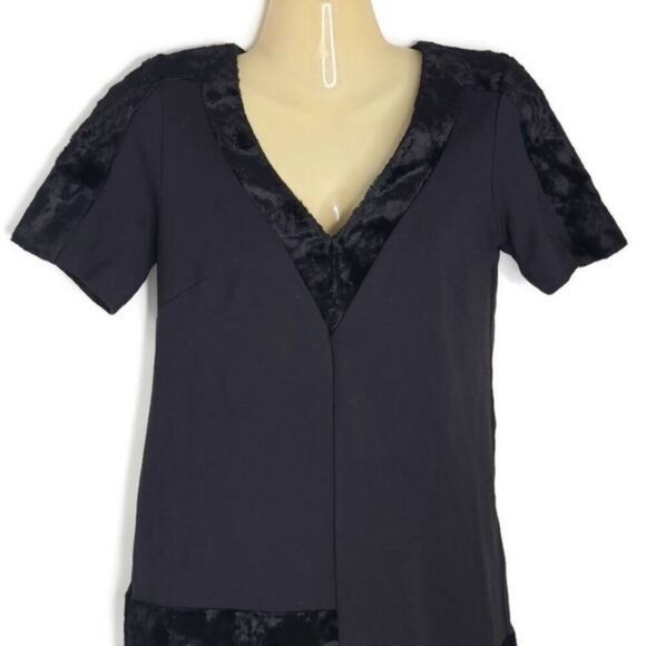 French Connection Black Dress with Velvety Contrast Women's‎ Size 2 - Picture 3 of 8